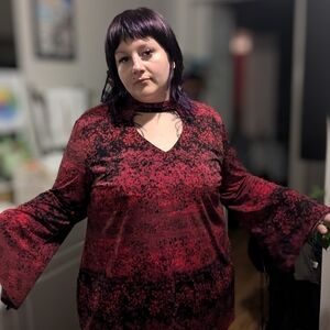 Elegant Red and Black Women's Top